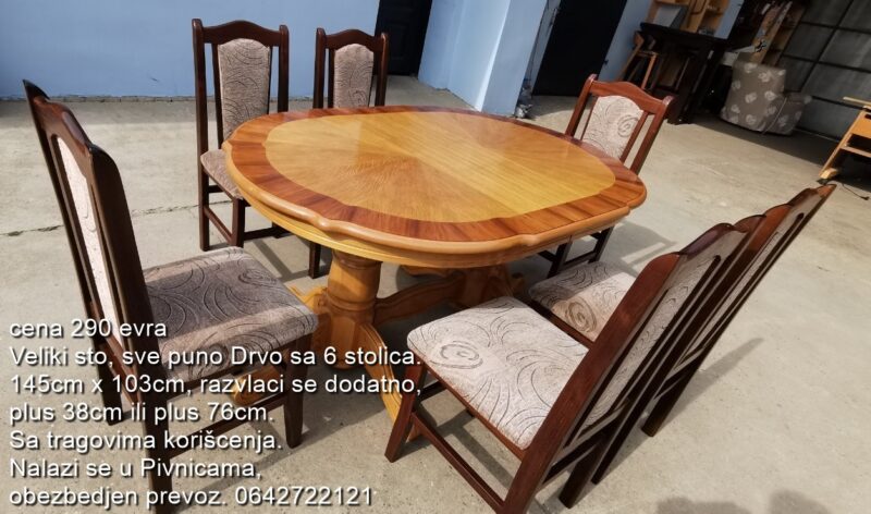 Veliki sto puno Drvo sa 6 stolica