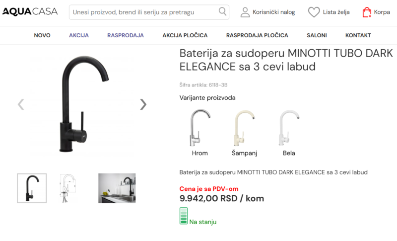 NOVA baterija za sudoperu MINOTTI TUBO DARK ELEGANCE