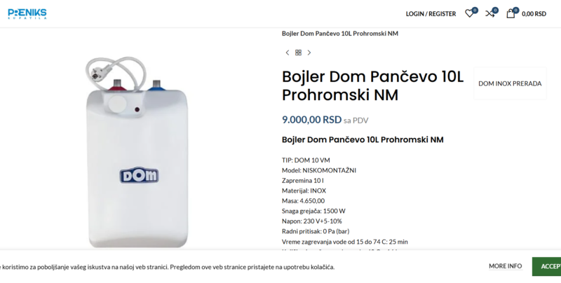 NOV Bojler Dom 10L Prohromski