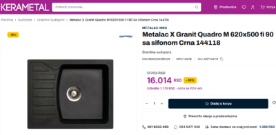 NOVA Metalac Granitna sudopera sa sifonom